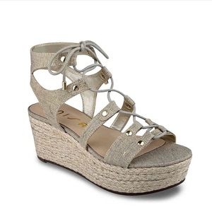 Unisa Brilee Wedge Sandal Gold Canvas Espadrilles